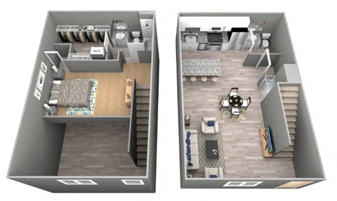 a stylized floor plan of a two bedroom apartment