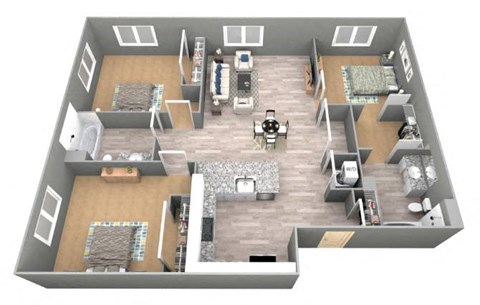 Madison - 3D Floor Plan - The Flats