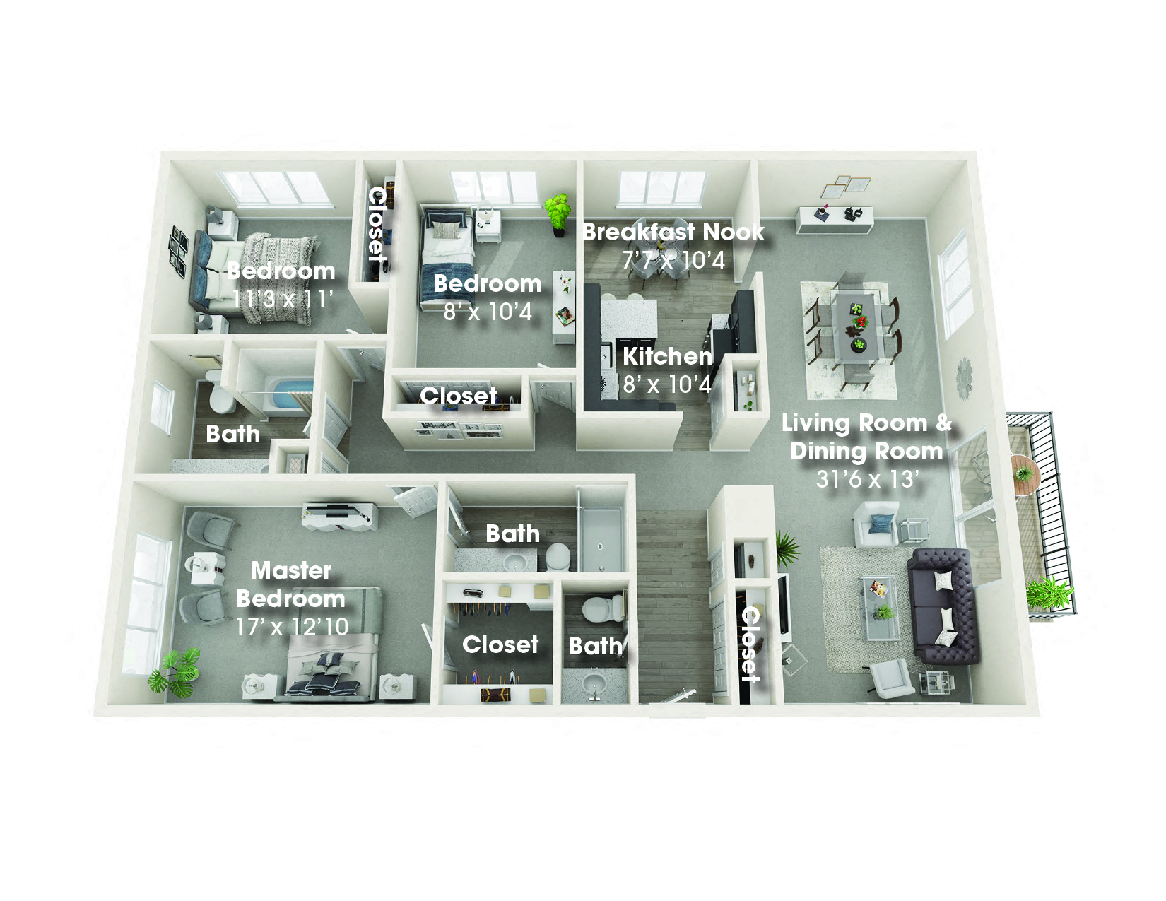 3 Bed 2.5 Bath Apartment