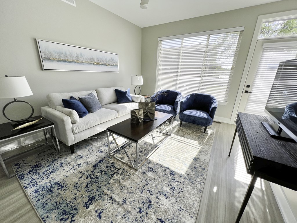a living room with a couch and a coffee table