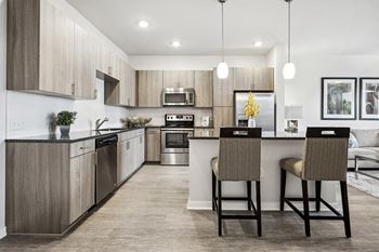Gray-toned wood cabinets with modern hardware - Enclave at Cherry Creek