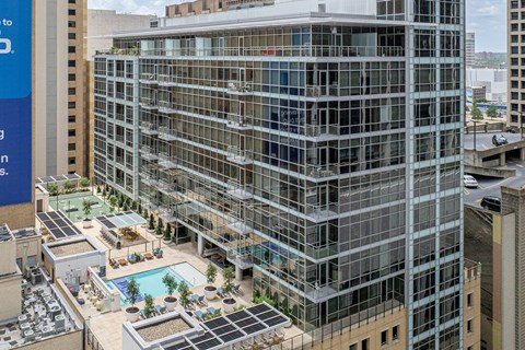Main 3 Downtown Aerial exterior and terrace with pool