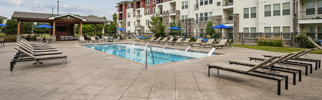 our apartments have a resort style pool with lounge chairs