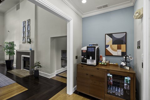 Resident coffee station near clubhouse great room - Belle Harbour Apartments