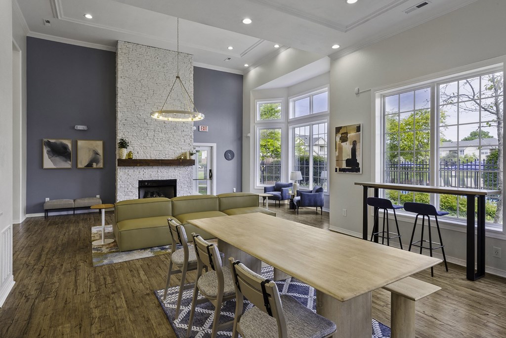 Social area in resident clubhouse with fireplace - The Gardens at Polaris