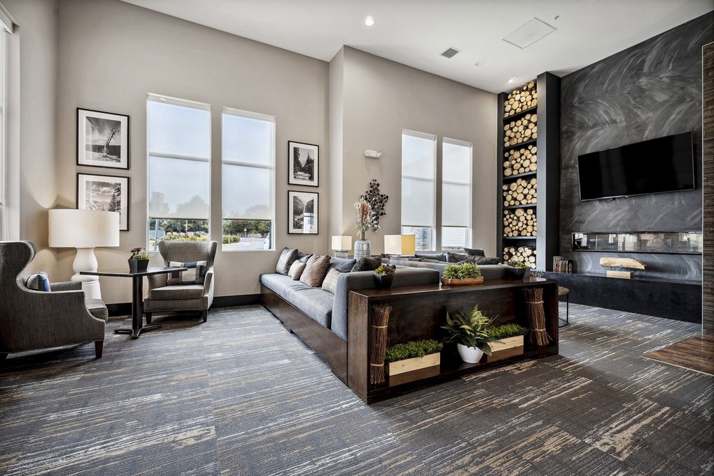 a living room with a couch and a tv