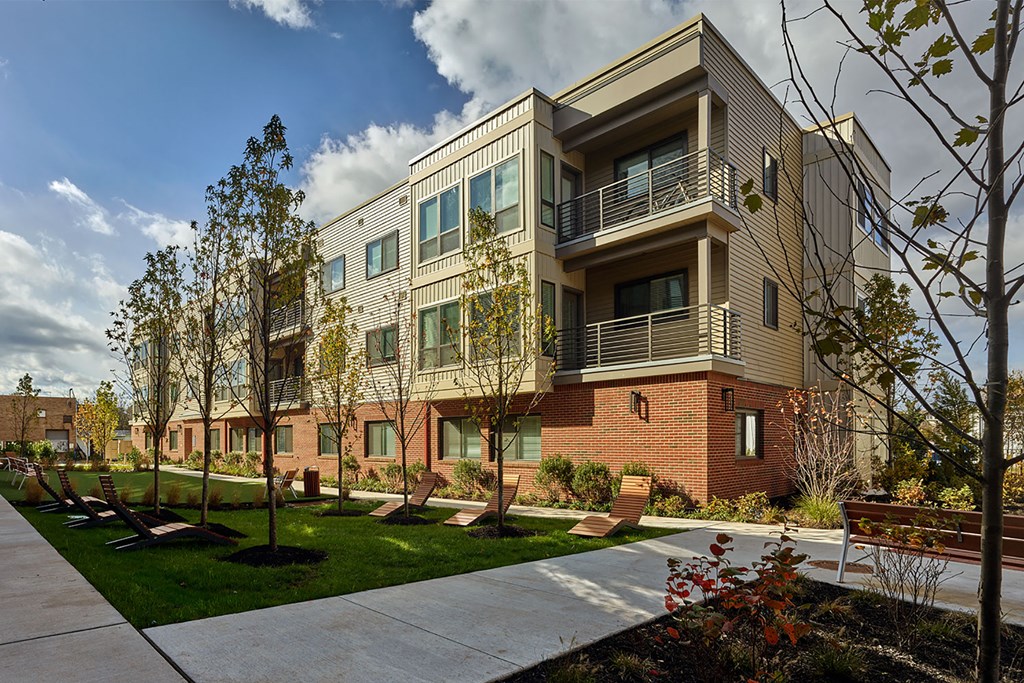 Lansdale Station Apartments building exterior showing balconies