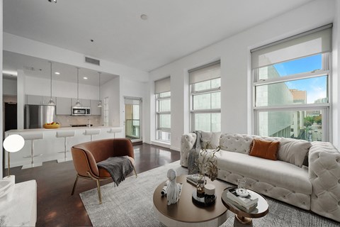 a living room with a couch and a coffee table