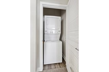 Full-sized stackable washer/dryers in every unit - First and Main Apartments
