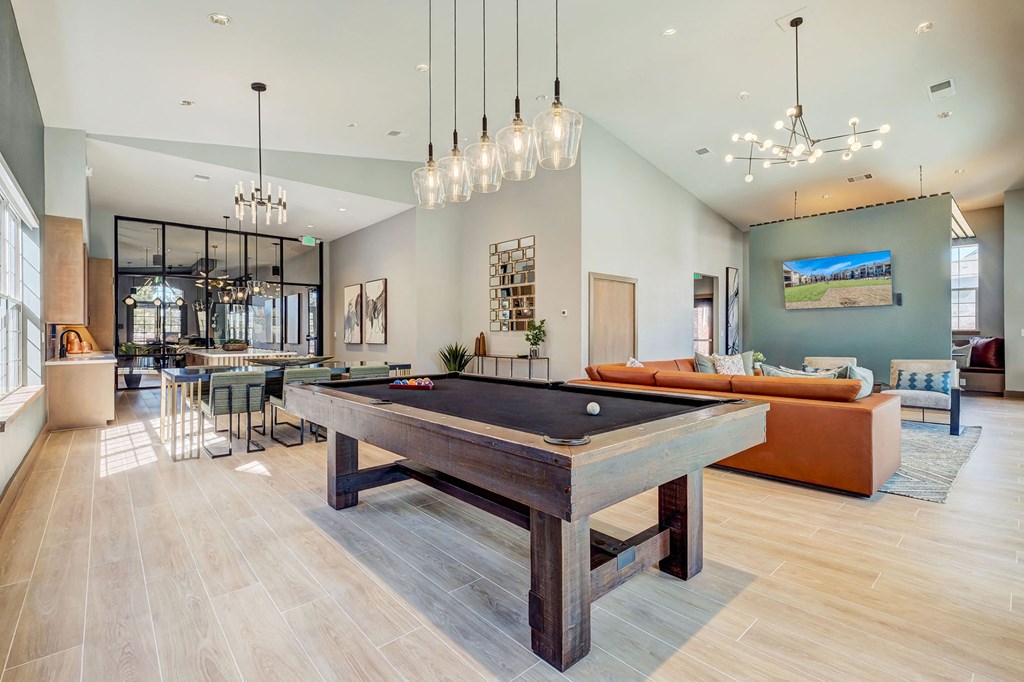 Resident clubhouse social area with billiards table - Emmersyn at Lone Tree