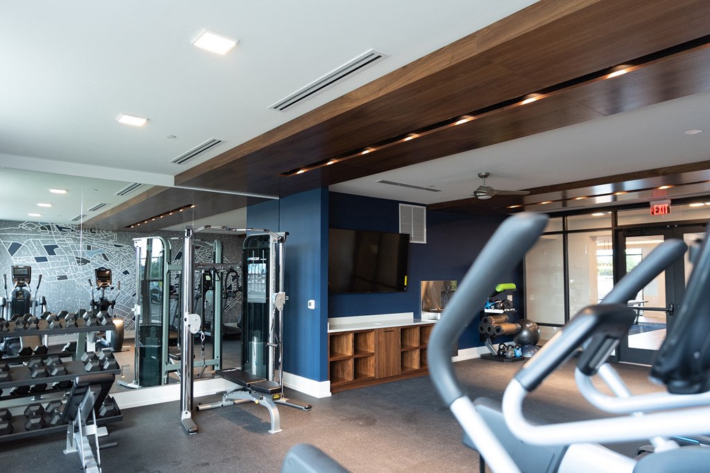 The Airdrie at Paoli Station fitness center with free weights