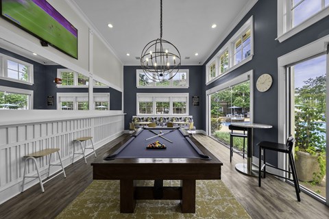 Clubhouse game room with billiards table - The Estates at River Pointe