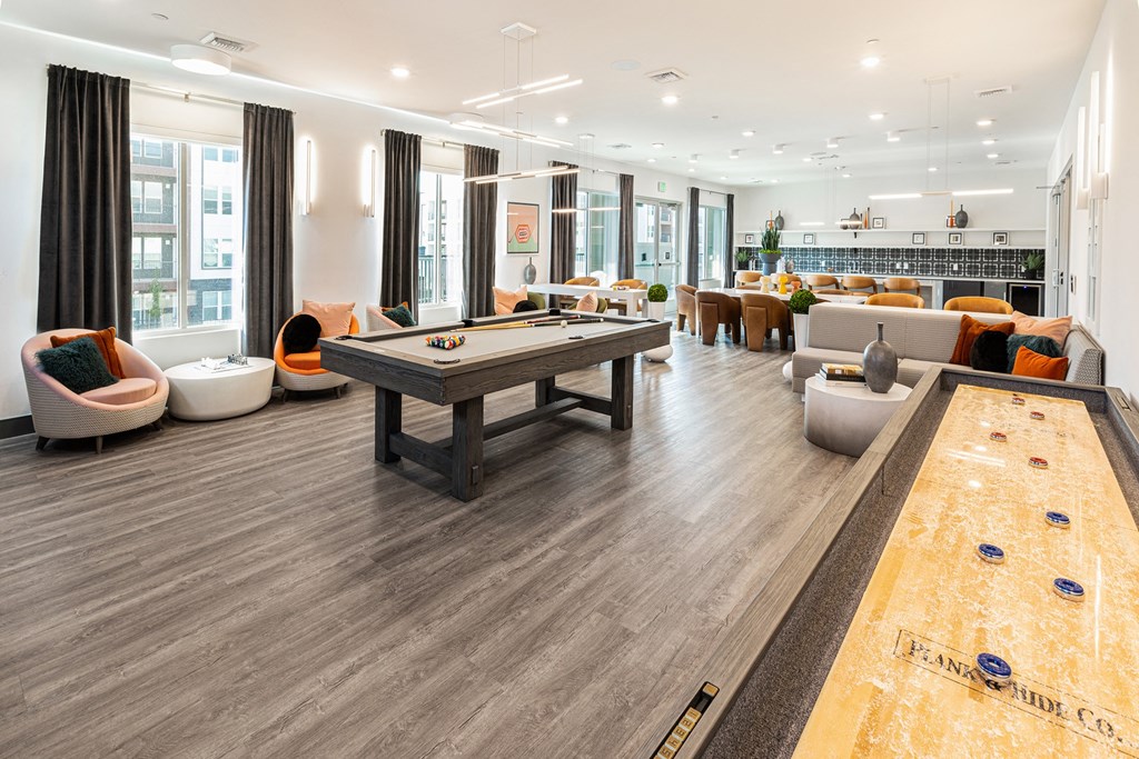 Game room with billiards, shuffleboard and kitchenette - NOVA at Green Ranch