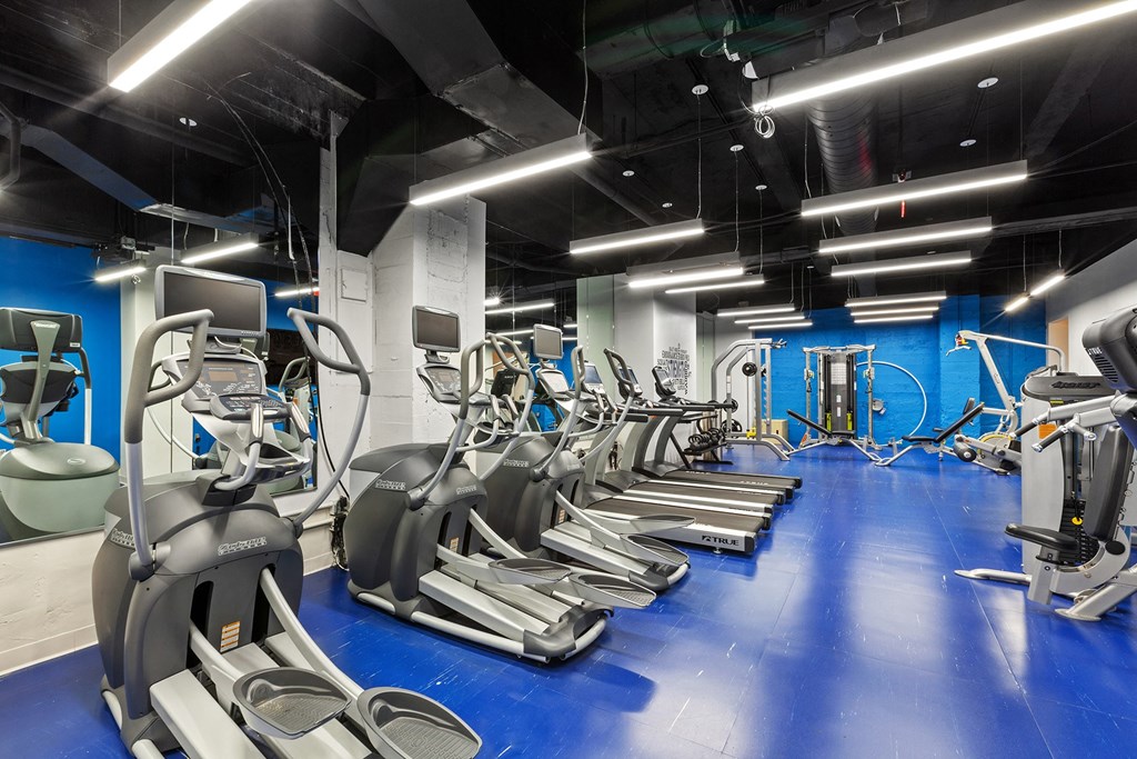 State-of-the-art fitness center with cardio and weights - The Republic Apartments
