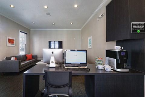 Island Park and Harbor Town Square Apartments - Resident business center with coffee station