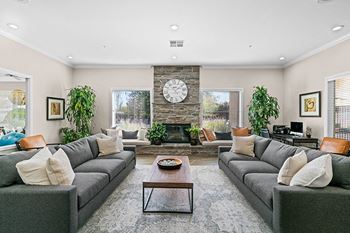Clubhouse social area with fireplace