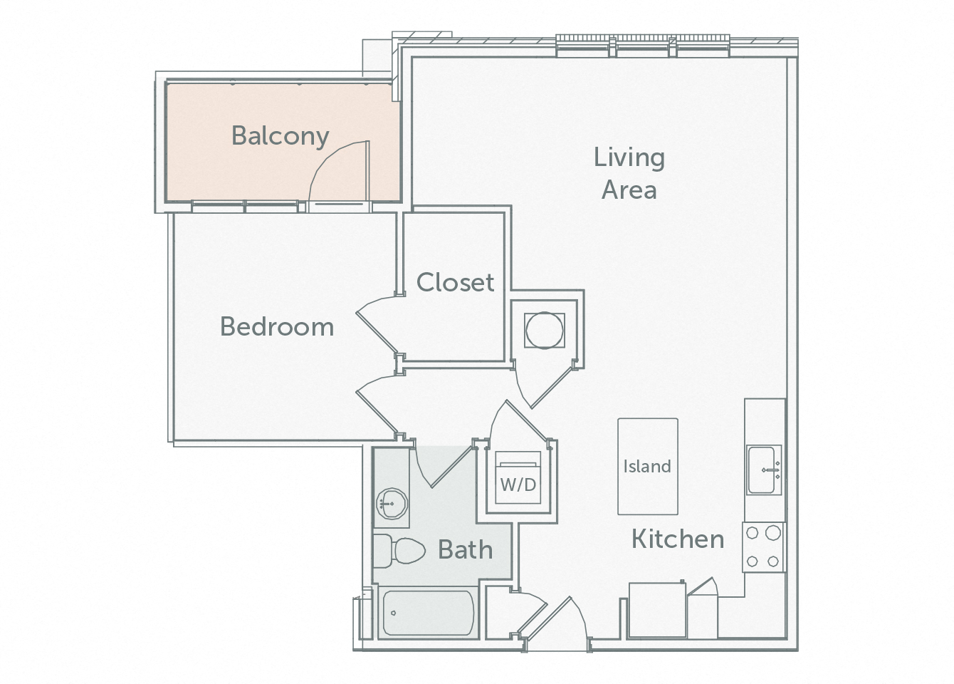 Element 29 - A14 - 1bed-1bath - 2D floor plan