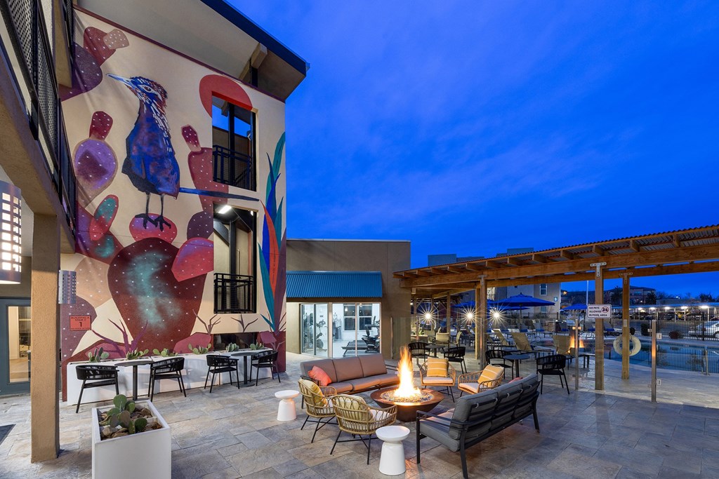 Poolside fire pit area - ABQ Uptown Apartments