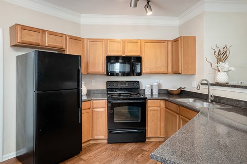 Carrington Place at Shoal Creek - Gourmet kitchen with black appliances