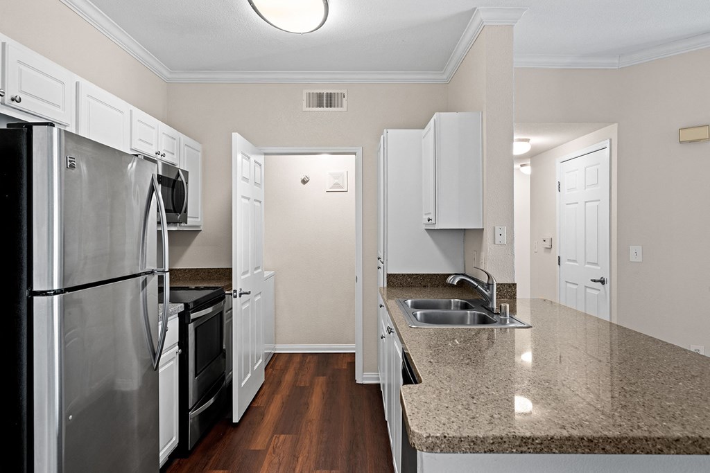 Wood-style flooring in select units