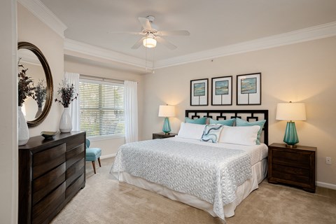Carrington Place at Shoal Creek - Carpeted bedroom with ceiling fan