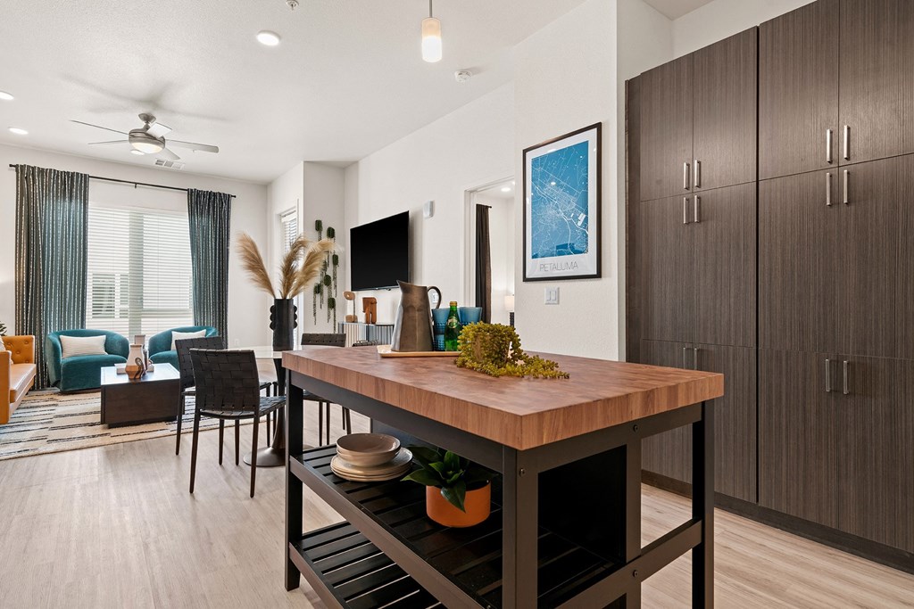 Open concept living spaces with ample storage - La Via Apartments