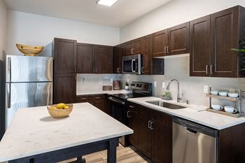 Kitchens with stainless steel or black appliances - ABQ Uptown Apartments