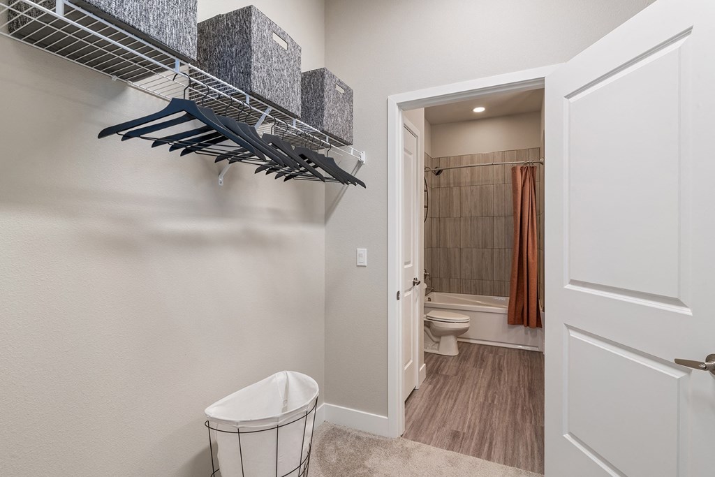 Arazo walk-in closet with white wire shelving