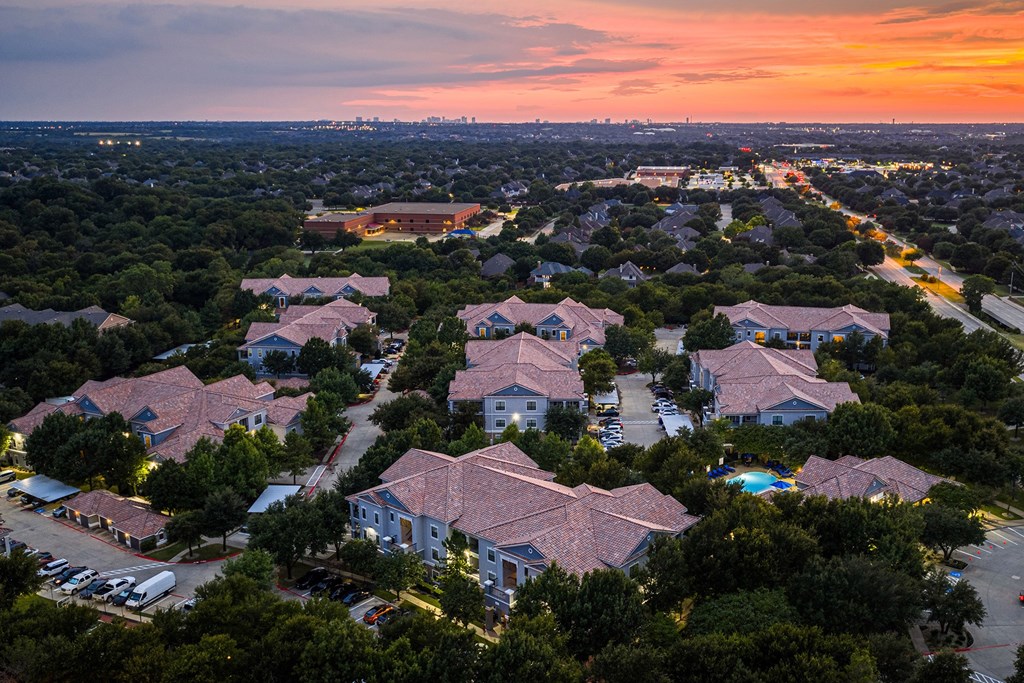 Aerial photo of DeLayne at Twin Creeks at dusk