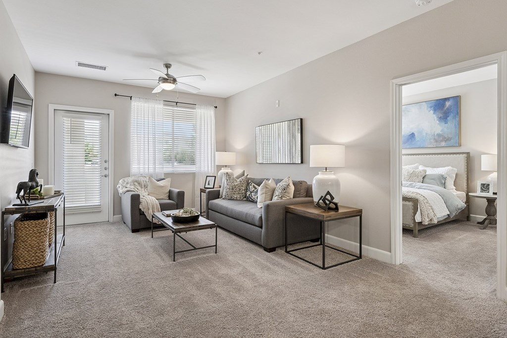 Lighted ceiling fans in living rooms - First and Main Apartments