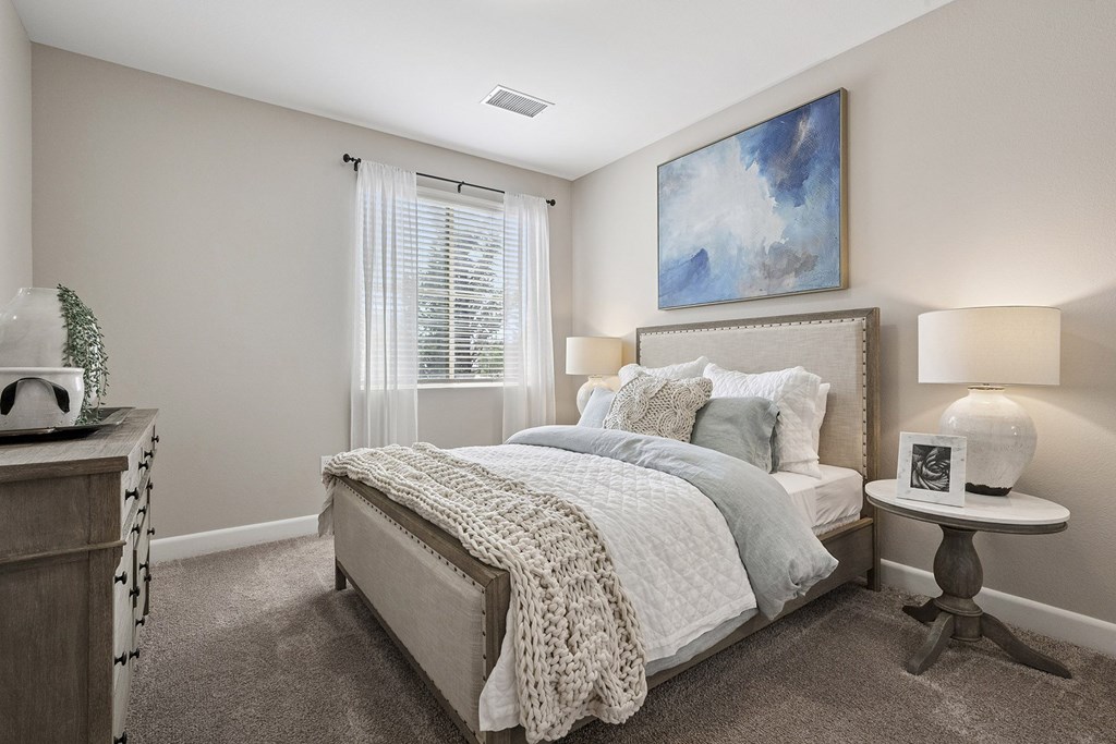 Carpeted bedrooms and living rooms - First and Main Apartments