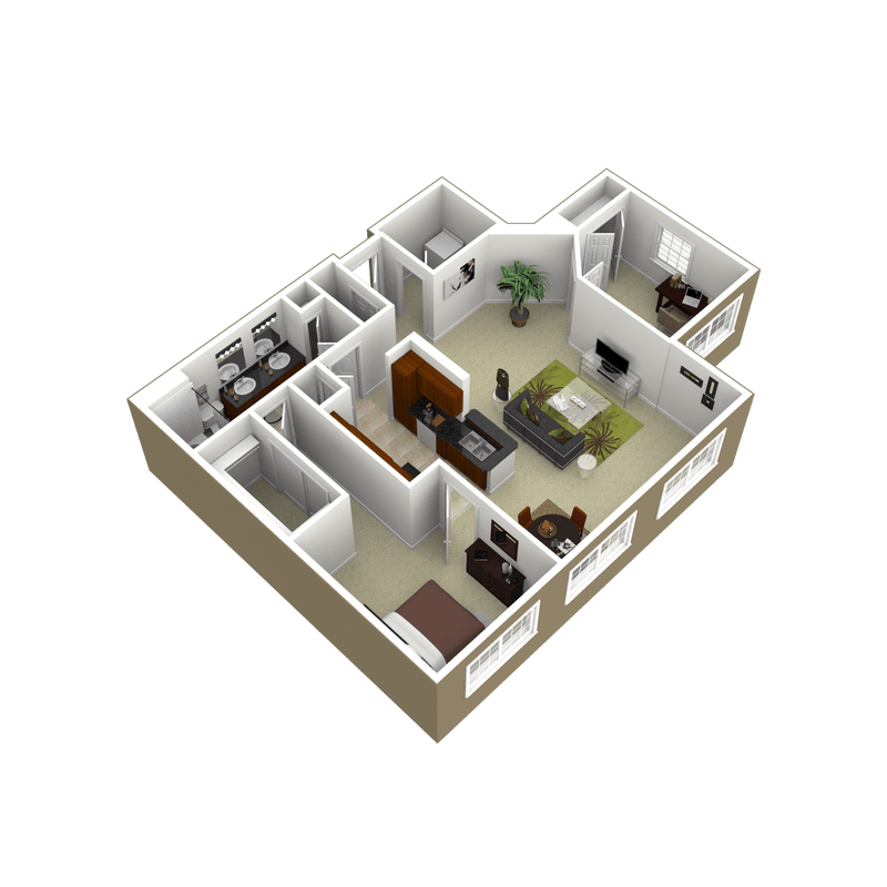 3000Sage - The Post Oak - 1 Bedroom 1Bath - 3D