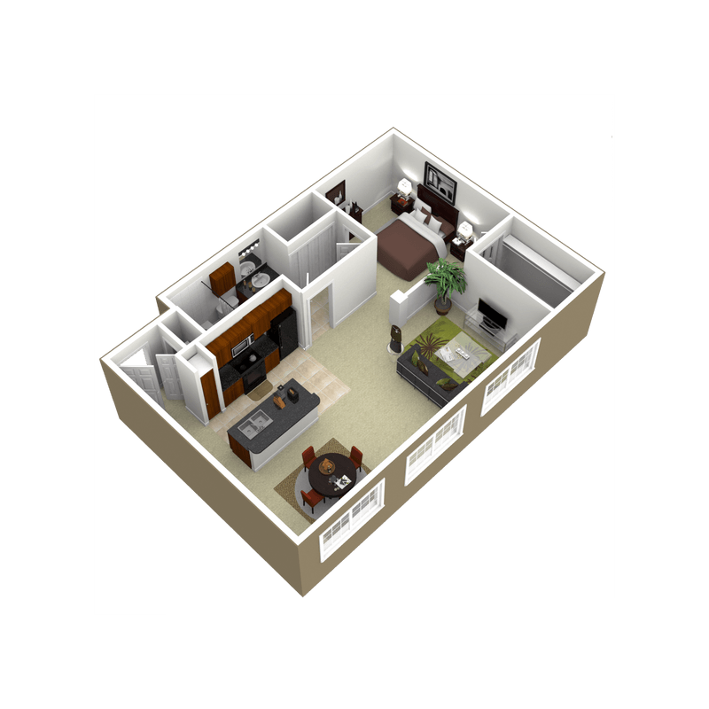 3000Sage - The Rice - 1 Bedroom 1Bath - 3D