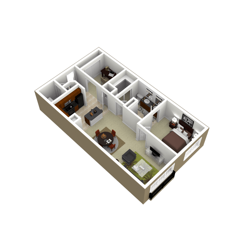 3000Sage - The Woodway - 1 Bedroom 1Bath - 3D