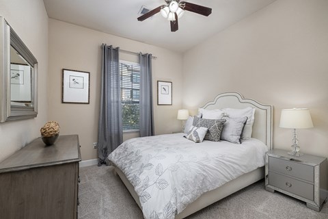 Lighted ceiling fans in master bedrooms - Monterra Las Colinas Apartments