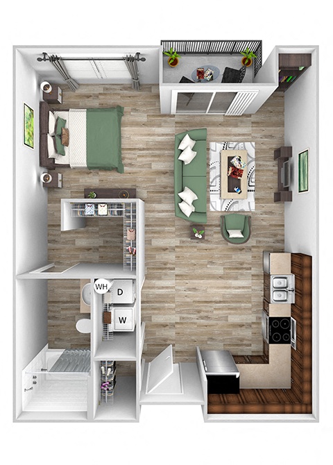 ABQ Uptown Apartments - A00 - Studio and 1 bath - 3D floor plan