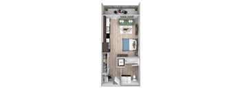 La Via A01 floor plan - studio - 1 bath - 3D