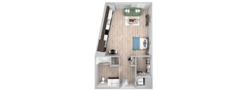 La Via A01B floor plan - studio - 1 bath - 3D