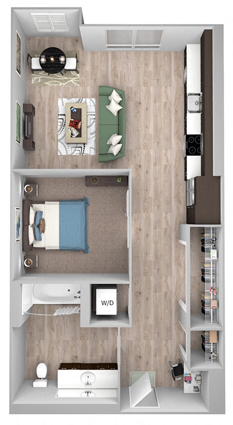 La Via - A01c - studio - 1 bath - 3D floor plan