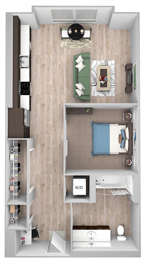 La Via - A01D - studio - 1 bath - 3D floor plan