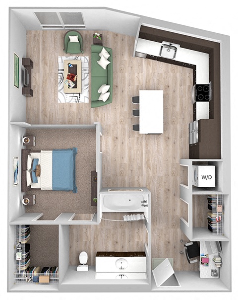 La Via - A01g - studio - 1 bath - 3D floor plan
