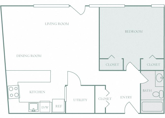 Harbor Hill A1 1 bedroom 2D floor plan