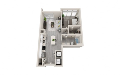 A08 - 1Bed 1Bath - Rockwell at Crown - 3D Floor Plan