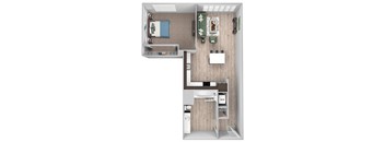 La Via A02 - 1 bedroom - 1 bath - 3D floor plan