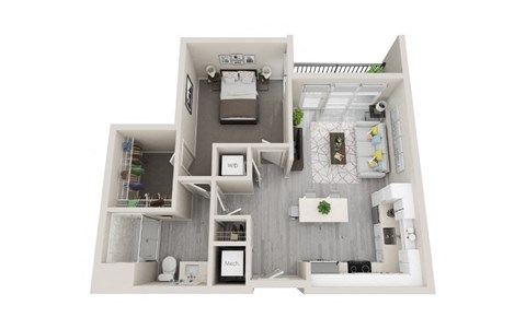 A10 - 1Bed 1Bath - Rockwell at Crown - 3D Floor Plan
