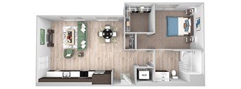 La Via A03 - 1 bedroom - 1 bath - 3D floor plan