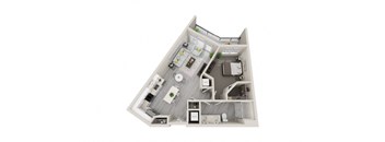 A14 - 1Bed 1Bath - Rockwell at Crown - 3D Floor Plan