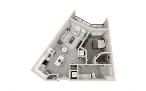 A14 - 1Bed 1Bath - Rockwell at Crown - 3D Floor Plan