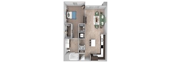 La Via - A08 - 1 bedroom - 1 bath - 3D floor plan