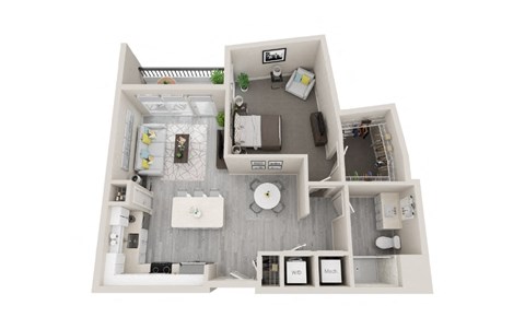 A17 - 1Bed 1Bath - Rockwell at Crown - 3D Floor Plan